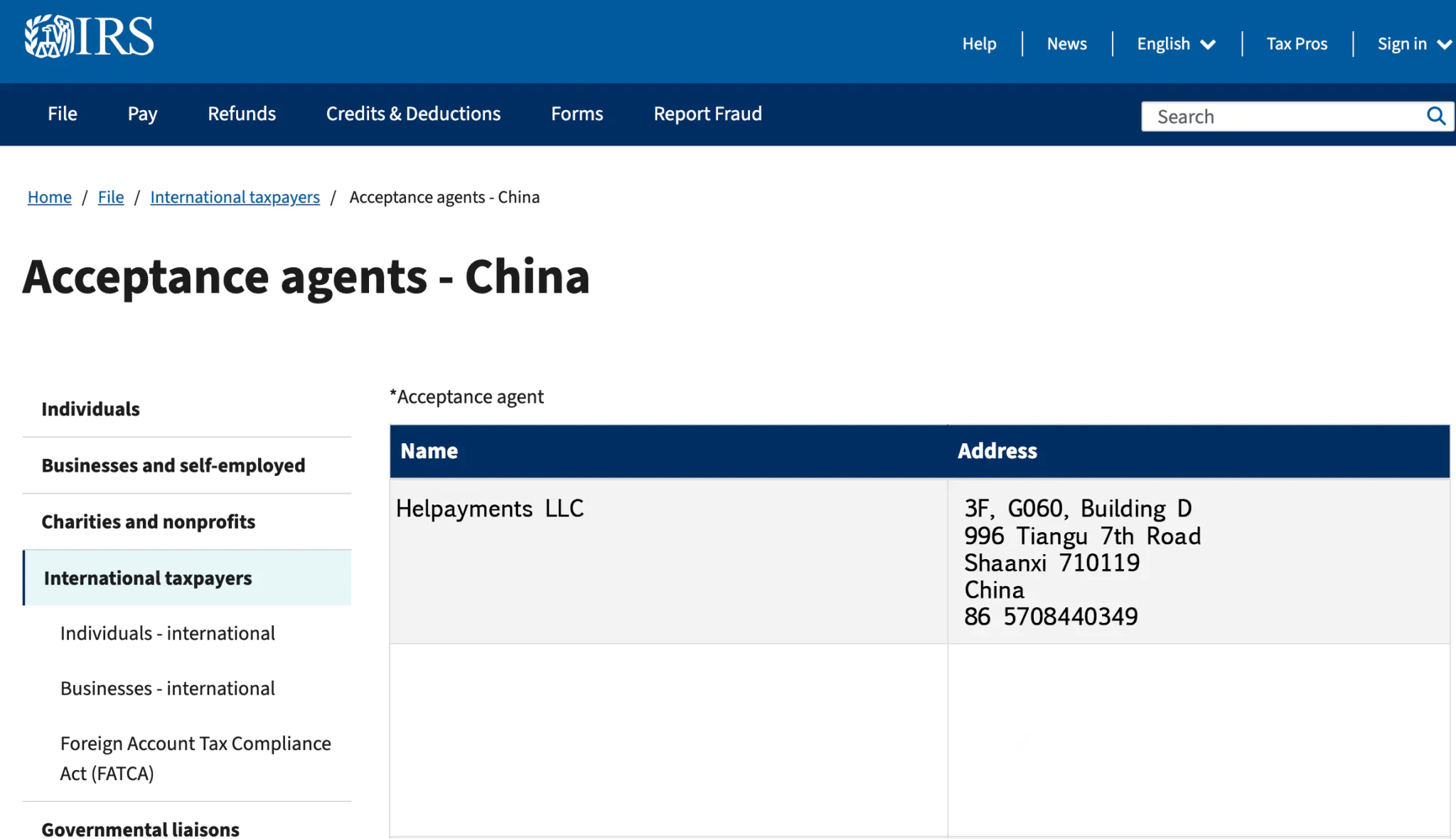 IRS.gov CAA Listing Screenshot